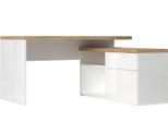 Eckschreibtisch HOME AFFAIRE "Easy, Computertisch – 38 mm Platte, perfekt fürs Büro & Homeoffice", weiß hochglanz lack, eiche cadiz dekor, weiß hochglanz lack, eiche cadiz dekor, B:138cm H:74cm T:68cm, Tische, Eckschreibtisch, Breite/Tiefe 138/132 cm, Schubkasten mit Selbsteinzug u. Dämpfung