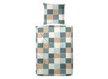 Bettwäsche PRIMERA "Feinbiber-Bettwäsche Tile", grün, B/L: 155cm x 220cm, 1 Stk., 1 Stk., Feinbiber, B/L: 80cm x 80cm, 2 Stk., Feinbiber, Obermaterial: 100% Baumwolle, Bettwäsche, Bettwäsche, mit klasschischem Kachelmuster