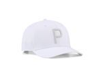 Flex Cap PUMA "Heritage P Tech Golf Cap Herren", Herren, Gr. Erwachsener, weiß glow platino gray, Obermaterial: 98% Polyester, 2% Elasthan. Futter Vorderteil: 100% Baumwolle. Unter Schirm: 98% Polyester, 2% Elasthan, unifarben, Caps