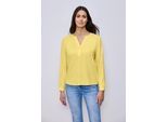 Langarmbluse STREET ONE, Damen, Gr. 46, bloom gelb, Stoff, 100% Viskose, unifarben, klassisch normal, Rundhals, Manschette, Blusen, mit geschlitztem Rundhalsausschnitt