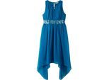 Chiffonkleid BONPRIX, Mädchen, Gr. 140, N-Gr, blau (atlantikblau), Obermaterial: 100% Polyester. Futter: 100% Polyester, unifarben, festlich, regular fit, Rundhals, Kleider Chiffonkleid, für festliche Anlässe, ärmellos, Regular Fit