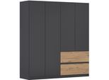 Drehtürenschrank RAUCH "Kleiderschrank Schrank Garderobe Wäscheschrank Schlafzimmer JOEL", schwarz (graumetallic, eiche artisan), B:181cm H:197cm T:54cm, Holzwerkstoff, Schränke, Drehtürenschrank, mit zwei Schubladen, mit Push-to-Open Funktion MADE IN GERMANY