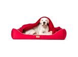 Tierlando RUDOLPH - Orthopädisches Hundebett inkl. Schonbezug mit Hundedecke dunkelrot 1,3 m, 25 cm, 1 m