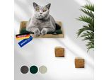 Rohrschneider ® Kletterwand Massiv, Wandelement, Katzenbett mit 2 Katzentreppen, waschbares Kissen grün