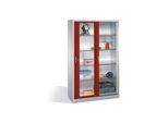 C+P Werkzeugschrank mit Sichtfenster-Schiebetüren, 4 Böden, H1950xB1200xT500mm Front Rubinrot Korpus Lichtgrau ; C + P Möbelsysteme (2059-055|S10035)