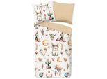 Babybettwäsche GOOD MORNING "Luz", beige (sand), B/L: 135cm x 200cm, 1 Stk., 1 Stk., Renforcé, B/L: 80cm x 80cm, 2 Stk., Renforcé, Obermaterial: 100% Baumwolle, Bettwäsche, Baumwolle, Renforcé, 2 Teilig, Wendeoptik, Kind, Baby, Tiere, Sand