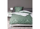 Wendebettwäsche JANINE "J. D. 87054", grün (salbeigrün), B/L: 155cm x 200cm, 1 Stk., 1 Stk., Mako-Satin, B/L: 80cm x 80cm, 2 Stk., Mako-Satin, Obermaterial: 100% Baumwolle, Bettwäsche, Wendebettwäsche, Bettwäsche aus Baumwolle mit grafischem Muster, Markenreißverschluss