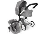 Kombi-Puppenwagen CHIC2000 "Linus, Jeans Grey", grau (jeans grau), Puppenwagen, KinderB:72cm H:82cm T:72cm, Kunststoff, Polyester, Stahl, mit Babywanne und Autositz, B:72cm H:82cm T:72cm