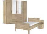 Schlafzimmer-Set RAUCH "Komplettschlafzimmer Schlafzimmer EVELYN", braun (eiche sonoma), Bett 120x200cm + ohne Matratze, B/H: 120cm x 200cm, Bett 120x200cm, Holzwerkstoff, Schlafzimmermöbel-Sets, Schrank und Bett in 2 Breiten, Nachttisch mit Paneel MADE IN GERMANY