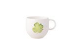 Becher VILLEROY & BOCH "Henkelbecher Good Luck With Love 290 ml weiß-grün", bunt (weiß, grün), Porzellan, Trinkgefäße, Becher