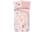 Kinderbettwäsche GOOD MORNING "Ladida", rosa, B/L: 135cm x 200cm, 1 Stk., 1 Stk., Flanell, B/L: 80cm x 80cm, 2 Stk., Flanell, Obermaterial: 100% Baumwolle, Bettwäsche, Flanell, Biber, 135x200, Warm, Wendeoptik, Kind, Mädchen, Lama, Rosa