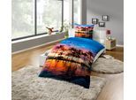 Bettwäsche KINZLER "Bio Baumwoll Renforce Bettwäsche "Palmen", bunt, B/L: 135cm x 200cm, 1 Stk., 1 Stk., Renforcé, B/L: 80cm x 80cm, 2 Stk., Renforcé, Obermaterial: 100% Baumwolle, Bettwäsche, Bettwäsche, GOTS zertifiziert
