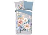 Wendebettwäsche GOOD MORNING "Ulm", blau, B/L: 155cm x 220cm, 1 Stk., 1 Stk., Renforcé, B/L: 80cm x 80cm, 2 Stk., Renforcé, Obermaterial: 100% Baumwolle, Bettwäsche, Wendebettwäsche, Baumwolle, Renforcé, Reißverschluss, Wendeoptik, Blumen, Grau, Blau