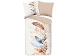 Wendebettwäsche GOOD MORNING "Mirra", beige (ecru), B/L: 135cm x 200cm, 1 Stk., 1 Stk., Renforcé, B/L: 80cm x 80cm, 2 Stk., Renforcé, Obermaterial: 100% Baumwolle, Bettwäsche, Wendebettwäsche, 100% Baumwolle, Renforcé, Reißverschluss, Wendeoptik, Federn, Ecru