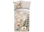 Wendebettwäsche GOOD MORNING "Ingrid", beige (sand), B/L: 135cm x 200cm, 1 Stk., 1 Stk., Renforcé, B/L: 80cm x 80cm, 2 Stk., Renforcé, Obermaterial: 100% Baumwolle, Bettwäsche, Wendebettwäsche, 100% Baumwolle, Renforcé, Reißverschluss, Wendeoptik, Blumen, sand