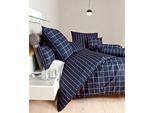 Wendebettwäsche JANINE "modernclassic 39025", blau (dunkelblau), B/L: 135cm x 200cm, 1 Stk., 1 Stk., Mako-Satin, B/L: 80cm x 80cm, 2 Stk., Mako-Satin, Obermaterial: 100% Baumwolle, Bettwäsche, Wendebettwäsche, mit Reißverschluss, 100% Baumwolle, mit Karos und Streifen