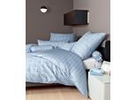 Wendebettwäsche JANINE "modernclassic 39025", blau (hellblau), B/L: 135cm x 200cm, 1 Stk., 1 Stk., Mako-Satin, B/L: 80cm x 80cm, 2 Stk., Mako-Satin, Obermaterial: 100% Baumwolle, Bettwäsche, Wendebettwäsche, mit Reißverschluss, 100% Baumwolle, mit Karos und Streifen