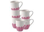 Becher VILLEROY & BOCH "Henkelbecher Fleur Couleur 290 ml 6er Set", pink (cassis), 6 tlg., Porzellan, Trinkgefäße, Becher