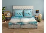 Wendebettwäsche GOOD MORNING "Brisa", blau (aqua), B/L: 155cm x 220cm, 1 Stk., 1 Stk., Renforcé, B/L: 80cm x 80cm, 2 Stk., Renforcé, Obermaterial: 100% Baumwolle, Bettwäsche, Wendebettwäsche, 100% Baumwolle, Renforcé, Reißverschluss, Wendeoptik, Strand, Aqua