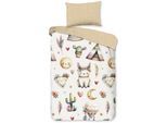 Babybettwäsche GOOD MORNING "Luz", beige (sand), B/L: 100cm x 135cm, 1 Stk., 1 Stk., Renforcé, B/L: 60cm x 40cm, 2 Stk., Renforcé, Obermaterial: 100% Baumwolle, Bettwäsche, Baumwolle, Renforcé, 2 Teilig, Wendeoptik, Kind, Baby, Tiere, Sand