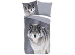 Wendebettwäsche GOOD MORNING "Wolfie", grau, B/L: 200cm x 200cm, 1 Stk., 2 Stk., Flanell, B/L: 80cm x 80cm & 80cm x 80cm, 3 Stk., Flanell, Obermaterial: 100% Baumwolle, Bettwäsche, Wendebettwäsche, Flanell, Biber, Winter, Warm, Reißverschluss, Wendeoptik, Wolf, Grau
