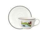 Tasse VILLEROY & BOCH "Café au lait Obertasse mit Untertasse Charm & Breakfast Design Naif 500 ml weiß-bunt", bunt (weiß, bunt), Porzellan, Trinkgefäße, Tasse