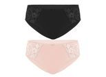 Slip SUSA "2er Pack Damen Slip Latina", Damen, Gr. 38, bunt (schwarz beige), Obermaterial: 78% Polyamid PA. 16% Elasthan EL. 6% Baumwolle CO., Unterhosen Slip