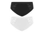 Slip SUSA "2er Pack Damen Slip Latina", Damen, Gr. 44, bunt (schwarz weiß), Obermaterial: 78% Polyamid PA. 16% Elasthan EL. 6% Baumwolle CO., Unterhosen Slip