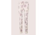 Chinos MADELEINE "Druckhose Schlanke Hose mit Unikat-Print", Damen, Gr. 40, N + K Gr, weiß (wollweiß, multicolor), Obermaterial: 60% Baumwolle CO. 24% Polyester PES. 13% Viskose CV. 3% Elasthan EL., Modern, normal, Hosen