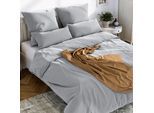 Bettwäsche WOLKENFELD "Mako-Satin Baumwollsatin Sommerbettwäsche", grau (hellgrau), B/L: 220cm x 240cm, 1 Stk., 2 Stk., Mako-Satin, B/L: 80cm x 80cm & 80cm x 80cm, 3 Stk., Mako-Satin, Obermaterial: 100% Baumwolle, Bettwäsche, Bettwäsche, 135x200 cm, 155x220, 200x200 & Übergrößen I inkl. Kissenbezüge 80x80