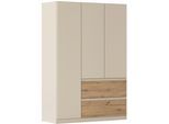 Drehtürenschrank RAUCH "Kleiderschrank Schrank Garderobe Wäscheschrank Schlafzimmer JOEL", beige (beige (champagner), eiche artisan), B:136cm H:197cm T:54cm, Holzwerkstoff, Schränke, Drehtürenschrank, mit zwei Schubladen, mit Push-to-Open Funktion MADE IN GERMANY