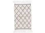 Badematte TOM TAILOR HOME "Ethno Bath", weiß, H:20mm, Baumwolle, Badematten, Badematte, Badteppich, Berber Look, Rauten Muster, mit Fransen, reine Baumwolle