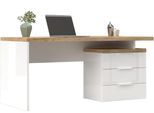 Schreibtisch HOME AFFAIRE "Easy, Computertisch – 38 mm Platte, perfekt fürs Büro & Homeoffice", weiß hochglanz lack, eiche cadiz dekor, weiß hochglanz lack, eiche cadiz dekor, B:160cm H:74cm T:68cm, Tische, Schreibtisch, Breite 160 cm, mit 3 Schubkästen, Selbsteinzug mit Dämpfung