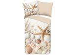 Wendebettwäsche GOOD MORNING "Cote", beige (sand), B/L: 200cm x 200cm, 1 Stk., 2 Stk., Renforcé, B/L: 80cm x 80cm & 80cm x 80cm, 3 Stk., Renforcé, Obermaterial: 100% Baumwolle, Bettwäsche, Wendebettwäsche, 100% Baumwolle, Renforcé, Reißverschluss, Wendeoptik, strand, Seestern