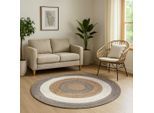 Teppich "Terra Rings", beige (natur, beige, taupe), H:10mm Ø:120cm, Jute, MYFLAIR MÖBEL & ACCESSOIRES, Teppiche, Teppich, Juteteppich, handgeflochten, Wendeteppich, gestreift, reine Naturfaser