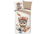 Kinderbettwäsche GOOD MORNING "Hay", beige (sand), B/L: 135cm x 200cm, 1 Stk., 1 Stk., Renforcé, B/L: 80cm x 80cm, 2 Stk., Renforcé, Obermaterial: 100% Baumwolle, Bettwäsche, Baumwolle, 135x200, Reißverschluss, Wendeoptik, Kind, Fuchs, Boho Sand