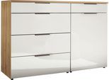 Kombikommode WIEMANN "Como", weiß (bianco, eiche, dekor, glas weiß, schiefer), B:120cm H:91,2cm T:43cm, Floatglas, Holzwerkstoff, Metall, Sideboards, Kombikommode, vormontiert