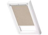 Verdunklungsrollo VELUX "DKL 4579S, Farbe: sandbeige gep.", beige (sandbeige gep., alufarben), CK02, stufenlos positionierbar, Polyester, Rollos, Verdunklungsrollo, alufarbene Führungsschienen & Griffleiste