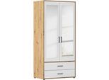 Drehtürenschrank RAUCH "Kleiderschrank Schrank Garderobe Wäscheschrank VOYAGER", eiche artisan, alpinweiß, B:93cm H:194cm T:53cm, Holzwerkstoff, Schränke, Drehtürenschrank, mit modernen Griffen in Graumetallic, inkl. Schubkästen und Spiegel