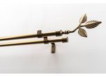 Gardinenstange GARESA "SHEET mit offenem Träger", gold (mattgoldfarben), L:220cm Ø:16mm, Metall, Gardinenstangen, Gardinenstange, Vorhanggarnitur, verlängerbar, Knopf mit Blätter, ohne Ringe
