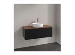 Villeroy und Boch Antao Waschtisch-Unterschrank L31012PD mit Beleuchtung, 1 Auszug, 1000 x 360 x 500 mm, Front ohne Struktur, Black Matt Lacquer / Warm Walnut