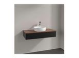 Villeroy und Boch Antao Waschtisch-Unterschrank L09012PD mit Beleuchtung, 1 Auszug, 1000 x 190 x 500 mm, Front ohne Struktur, Black Matt Lacquer / Warm Walnut