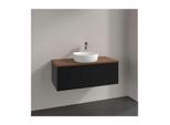 Villeroy und Boch Antao Waschtisch-Unterschrank L31152PD mit Beleuchtung, 1 Auszug, 1000 x 360 x 500 mm, Front mit Struktur, Black Matt Lacquer / Warm Walnut