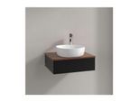 Villeroy und Boch Antao Waschtisch-Unterschrank L07152PD mit Beleuchtung, 1 Auszug, 600 x 190 x 500 mm, Front mit Struktur, Black Matt Lacquer / Warm Walnut