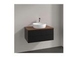 Villeroy und Boch Antao Waschtisch-Unterschrank L19052PD mit Beleuchtung, 2 Auszüge, 800 x 360 x 500 mm, Front ohne Struktur, Black Matt Lacquer / Warm Walnut