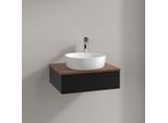 Villeroy und Boch Antao Waschtisch-Unterschrank K07152PD 60x19x50cm, Hahnloch, Waschbeckenplattenfarbe warm walnut, black matt lacquer