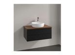 Villeroy und Boch Antao Waschtisch-Unterschrank K19152PD 80x36x50cm, Hahnloch, Waschbeckenplattenfarbe warm walnut, black matt lacquer