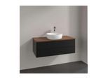 Villeroy und Boch Antao Waschtisch-Unterschrank L20052PD mit Beleuchtung, 2 Auszüge, 1000 x 360 x 500 mm, Front ohne Struktur, Black Matt Lacquer / Warm Walnut