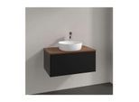 Villeroy und Boch Antao Waschtisch-Unterschrank L30012PD mit Beleuchtung, 1 Auszug, 800 x 360 x 500 mm, Front ohne Struktur, Black Matt Lacquer / Warm Walnut