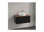 Villeroy und Boch Antao Waschtisch-Unterschrank L30112PD mit Beleuchtung, 1 Auszug, 800 x 360 x 500 mm, Front mit Struktur, Black Matt Lacquer / Warm Walnut